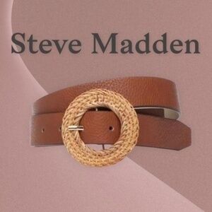 STEVE MADDEN Faux Leather Round Woven Wicker Buckle Belt NWT/LG